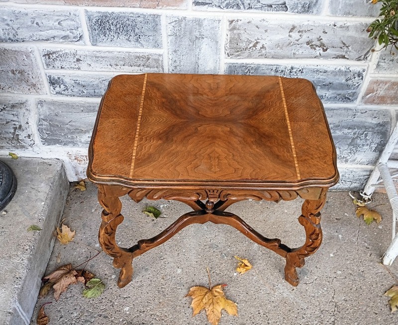Vintage French Style Floral Carved Inlaid Wood Side End table gallery
