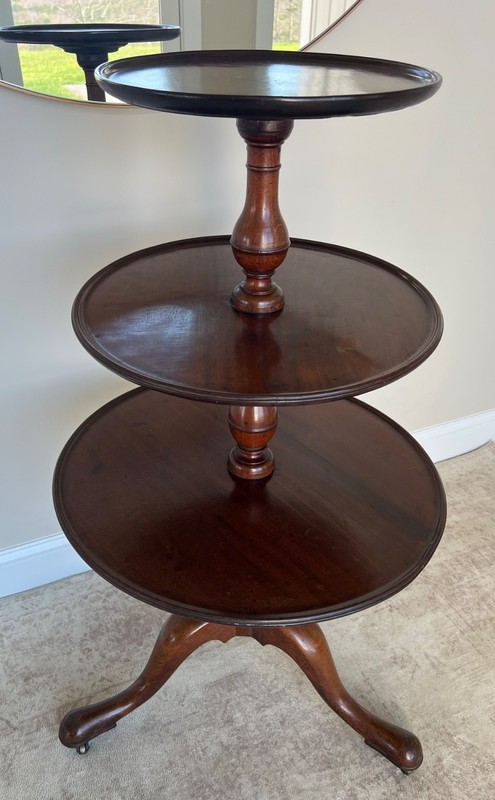 18th C English Queen Anne Mahogany 3 Tier Dumbwaiter Style Occasional Table