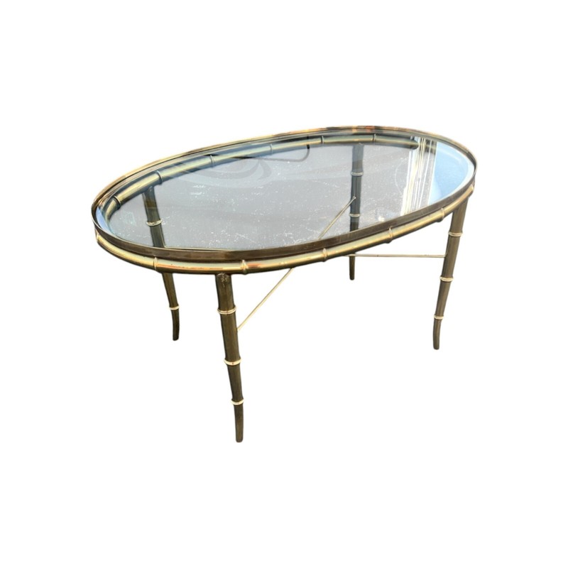 1970s Mastercraft Brass and Faux Bamboo Coffee Table