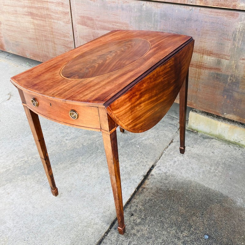 Antique New England Drop Leaf Table, Walnut Satinwood Brass Pembroke Table gallery
