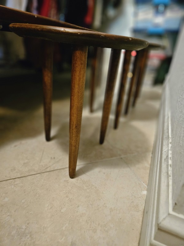 Mid Century Modern Vintage Coffee Table Surfboard Table w/ 3 Matching Stools gallery