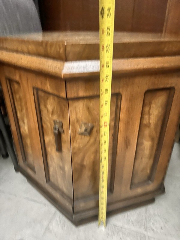Vintage Hekman Rustic Spanish Colonial Drum Storage Cabinet Hexagon Table Doors gallery