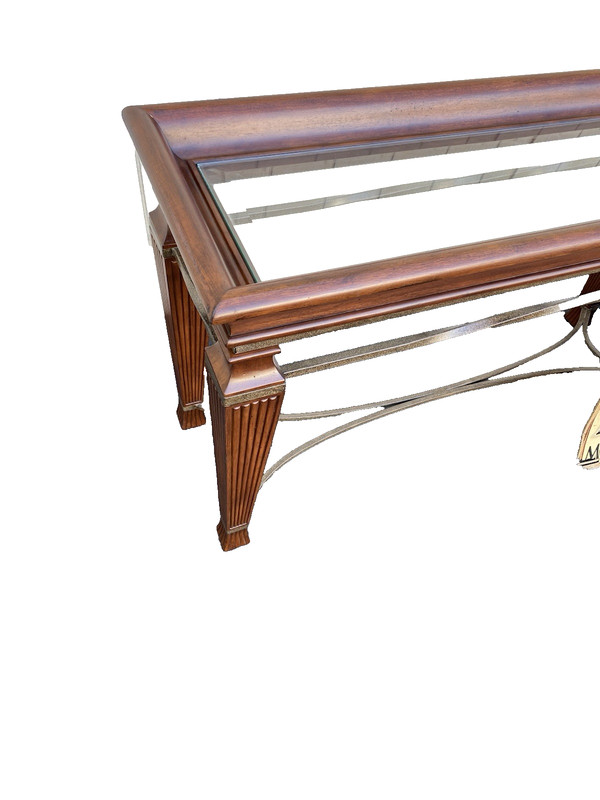 66537 Mahogany Console Library Table with Glass Insert gallery