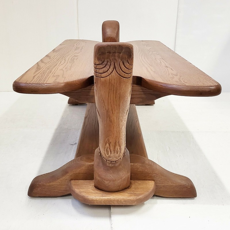 Vintage Coffee Table With Horses 1970 Solid Oak 70S gallery