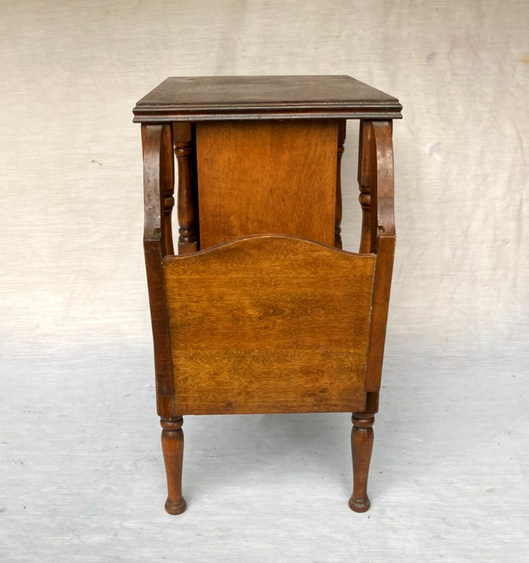 Antique Carved Solid Wood Side Table with Magazine Rack and Shelf - Rare!! gallery
