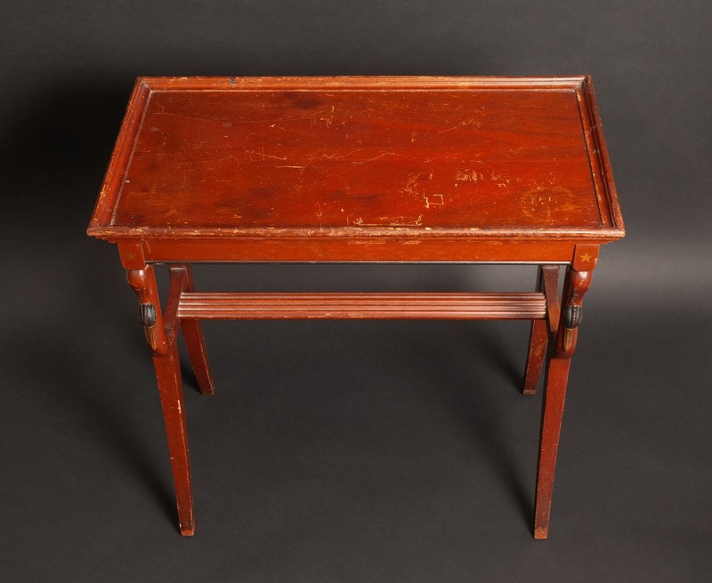 Vintage Empire Style End Table Hand Carved & Painted Swans Painted Gold Stars gallery