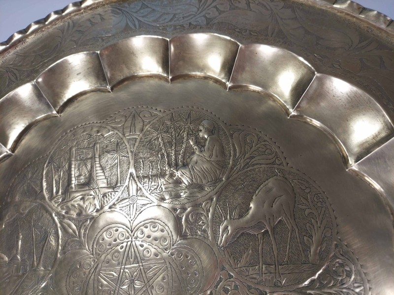 31" Brass Islamic Table Top Middle East Tripoli Libya 1954 Adnan Bezanti gallery