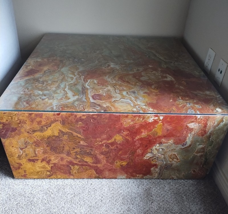 1970s Italian Marble Coffee Cocktail Square Table Mid Century Postmodern 36" gallery