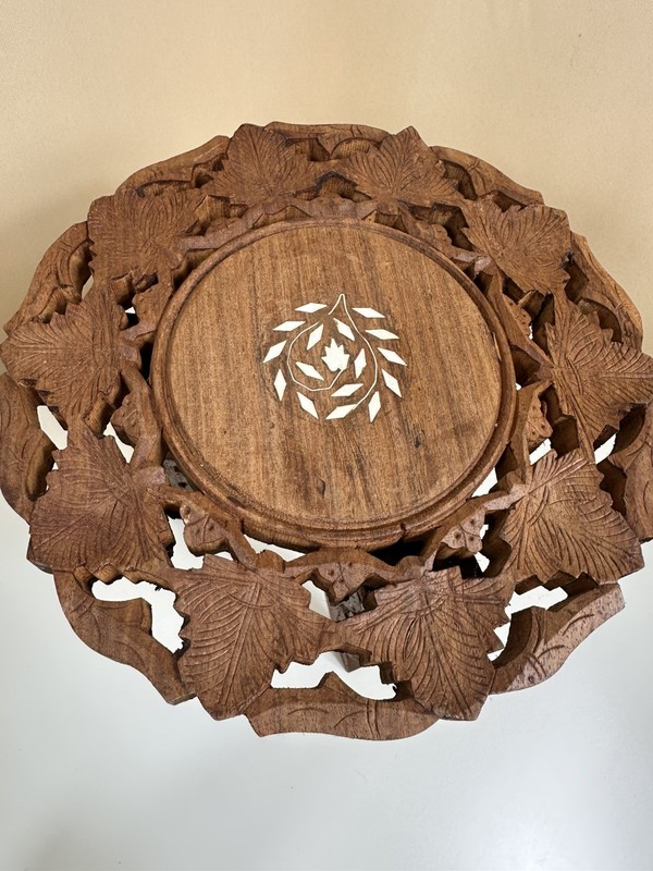 Vintage Hand Carved Anglo-Indian Folding side table Plant Stand Pedestal