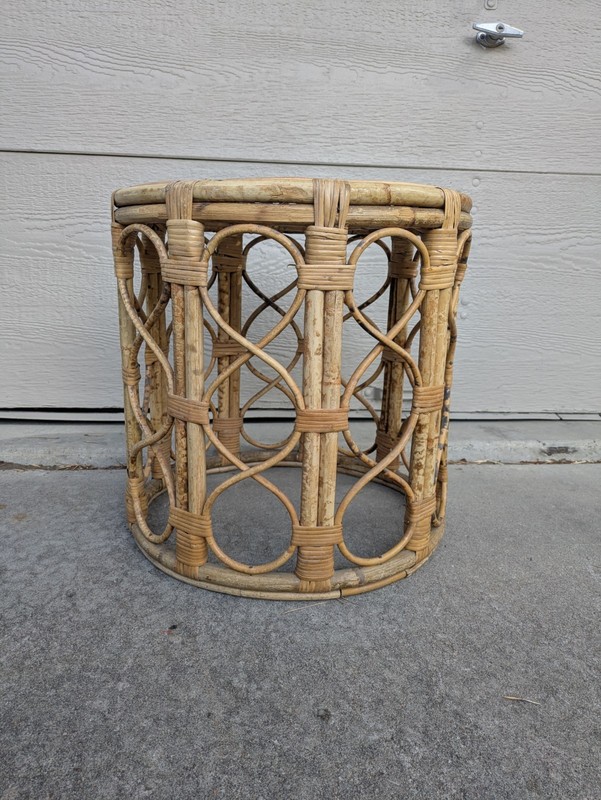 Vintage Asian Boho Chic Bamboo Rattan Cane Round Side Table Plant Stand Stool gallery