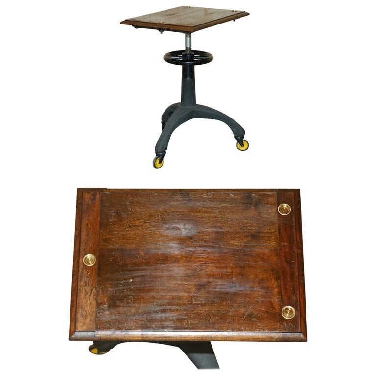 VINTAGE HAMBLIN LONDON LTD HEIGHT ADJUSTABLE OPTICIANS TABLE ON WHEELS