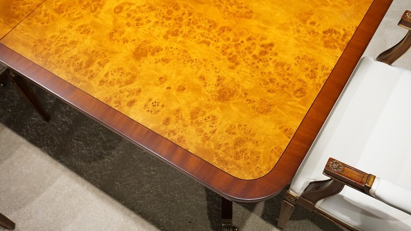 12' traditional mahogany with burl 3 pedestal formal dining table gallery