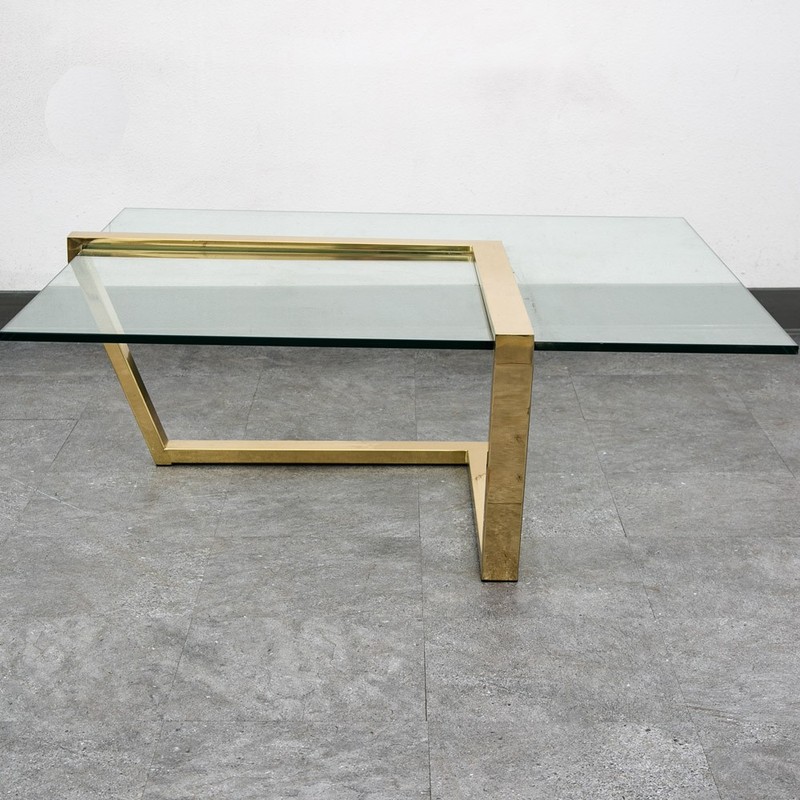 Mid Century Modern Coffee Table Square Large Brass Gold Glass 80s Vintage Mcm gallery