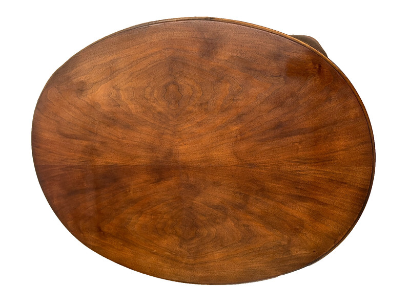Vintage Baker Furniture Oval Coffee Table Thick Burlwood Walnut Top Chippendale gallery