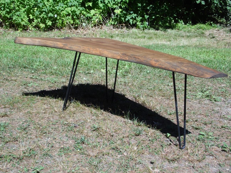 Vintage Rustic Organic Wood Tree Slab Iron Hairpin Leg Cocktail Coffee Table gallery