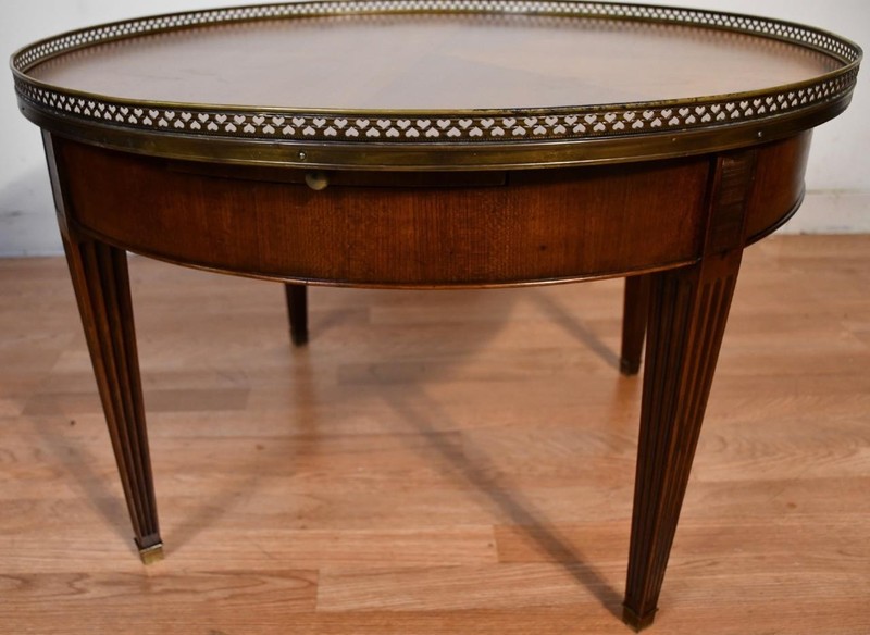1930s French Louis XVI Style Walnut Coffee Accent Table Brass Gallery Railing gallery