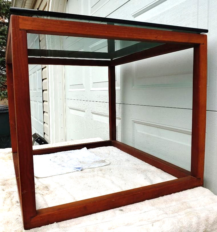 KAI KRISTIANSEN? DANISH? MID CENTURY MODERN "CUBE" TABLE W/ 3/8" SMOKE GLASS TOP gallery