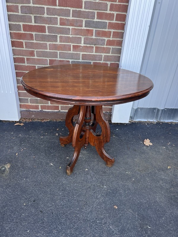 Antique Victorian Carved Wood Oval Round Parlor Side Table Pedastal Carve Ornate