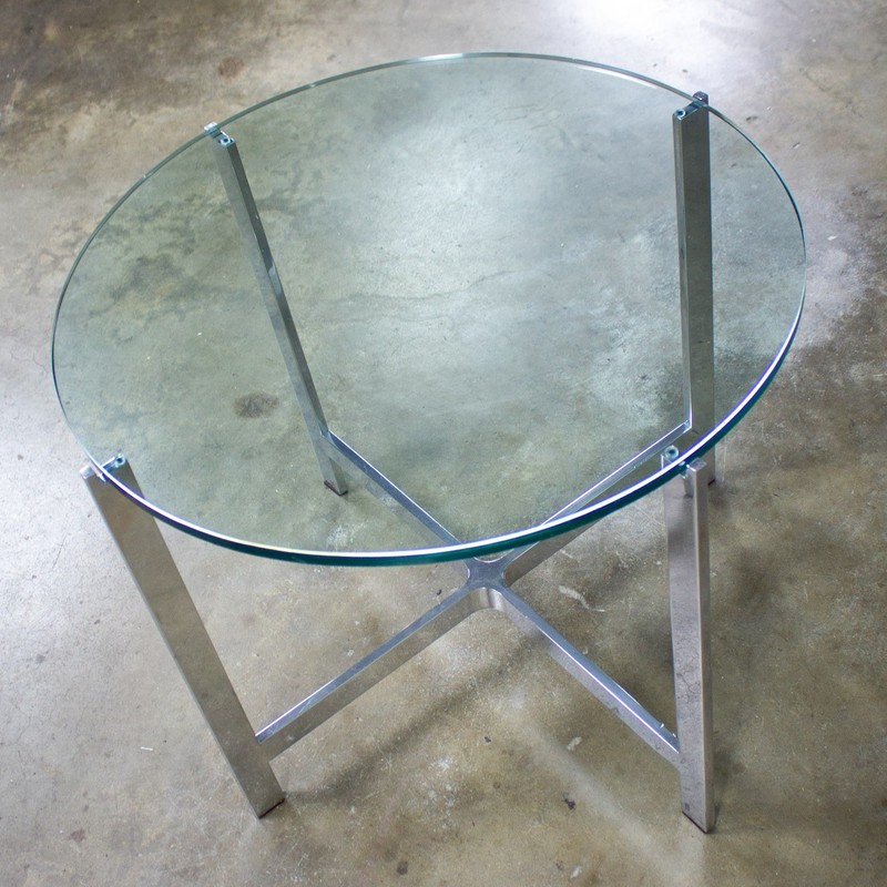 MCM to Modern End or Side Table Polished Solid Aluminum Base & Round Glass Top gallery