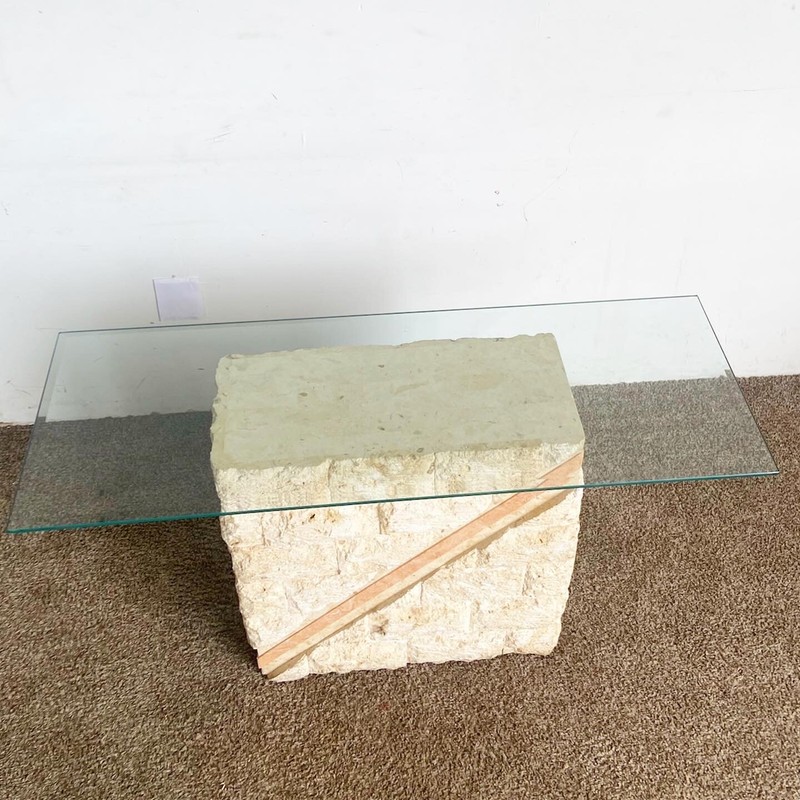 Postmodern Tessellated Mactan Stone Console Table w/ Polished Pink Stone Accent gallery