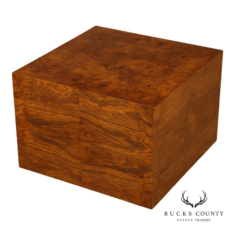Mid Century Modern Burl Wood Cube Side Table