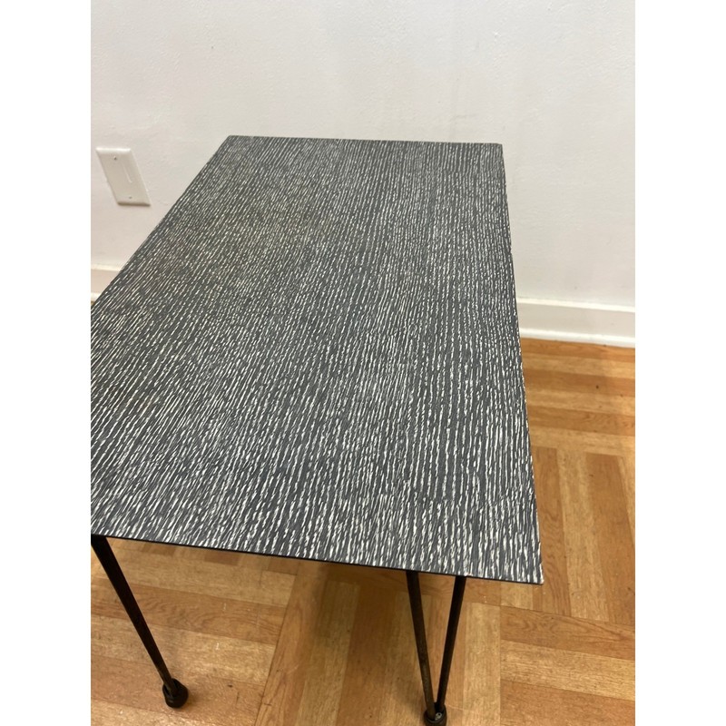 Vintage 1950s Mid Century Modern Hairpin Leg Side Table Gray Black Laminate Top gallery