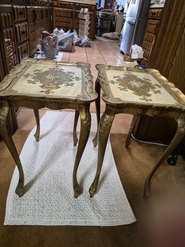 Vintage Italian Florentine Side Tables GuiltHollywood Regency Ornamented Crown