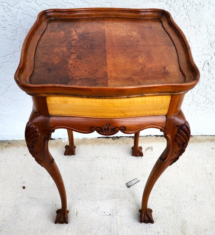Antique Accent Table French Side Lamp Solid Wood Burl Top gallery