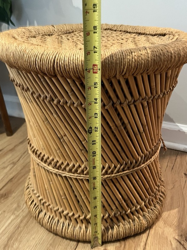 Vintage Mid-Century Pencil Reed Rattan & Rope Stool Side Table gallery
