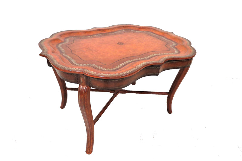 Antique English Butlers Tray Coffee Table Leather Wrapped Regency Style