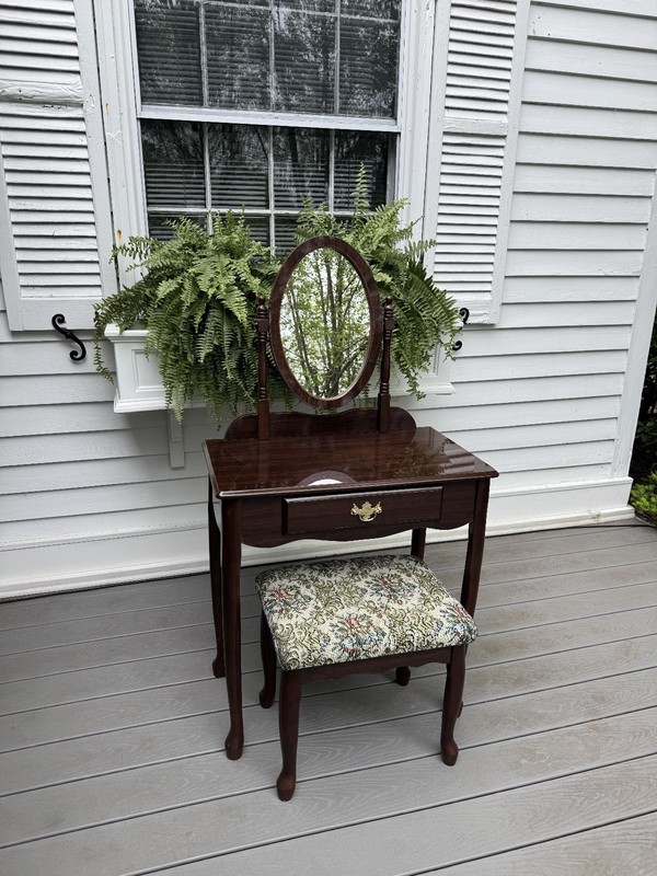 VTG BOMBAY COMPANY VANITY END SIDE TABLE DESK NIGHTSTAND & MIRROR & STOOL BENCH gallery