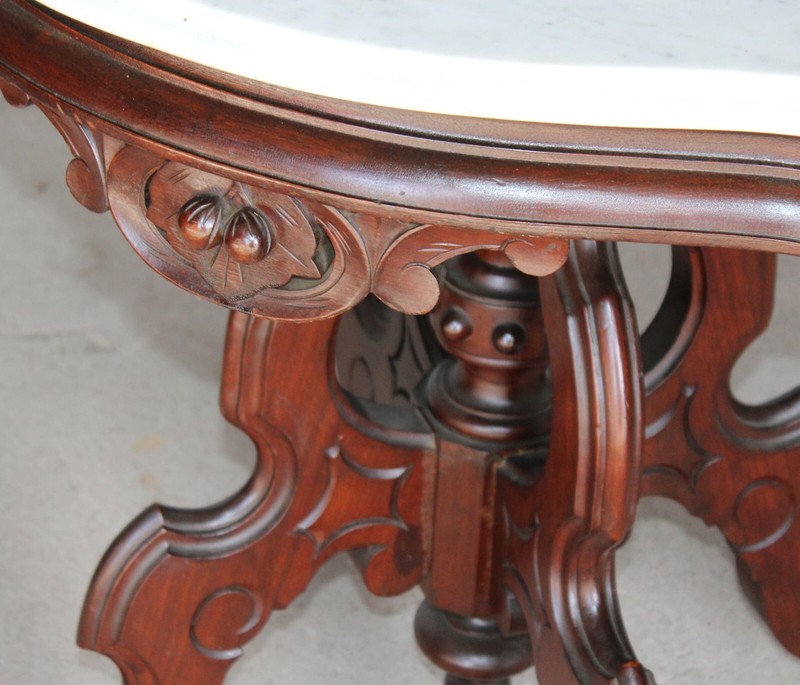 Antique Victorian Walnut Marble top Table - original finish gallery