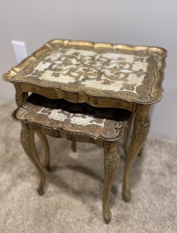 Set Vtg MCM Italian Florentine Hollywood Regency Glam Gold Nesting Side Tables