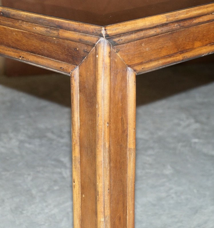 VINTAGE CHINESE CHIPPENDALE REFECTORY DINING TABLE WITH SMOKED GLASS TABLE TOP gallery