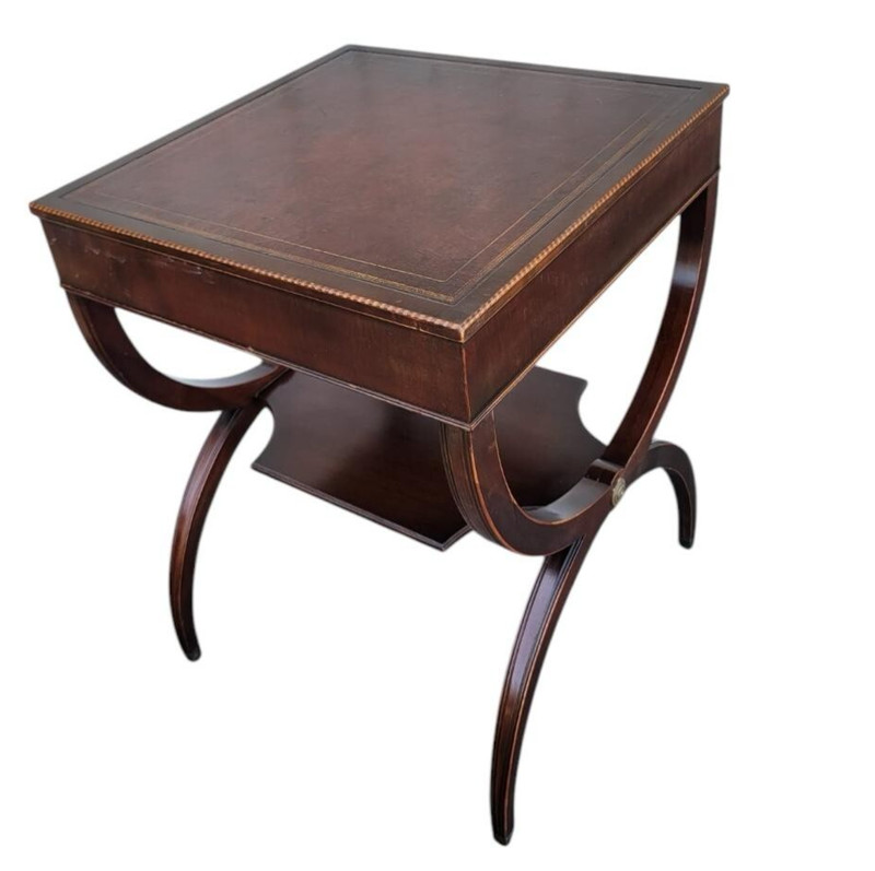 Antique Regency Mahogany Table Inlaid Leather Top 1 Drawer Stenciled Detail gallery
