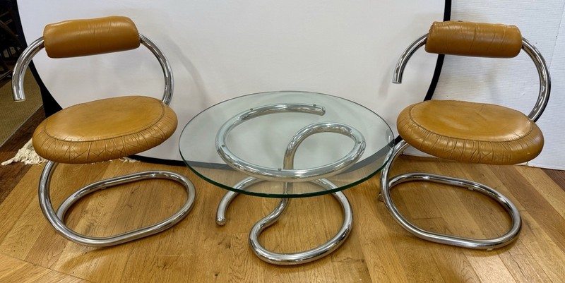 Rare Mid Century Iconic Giotto Stoppino Cobra Chrome & Glass Table M/I Italy gallery