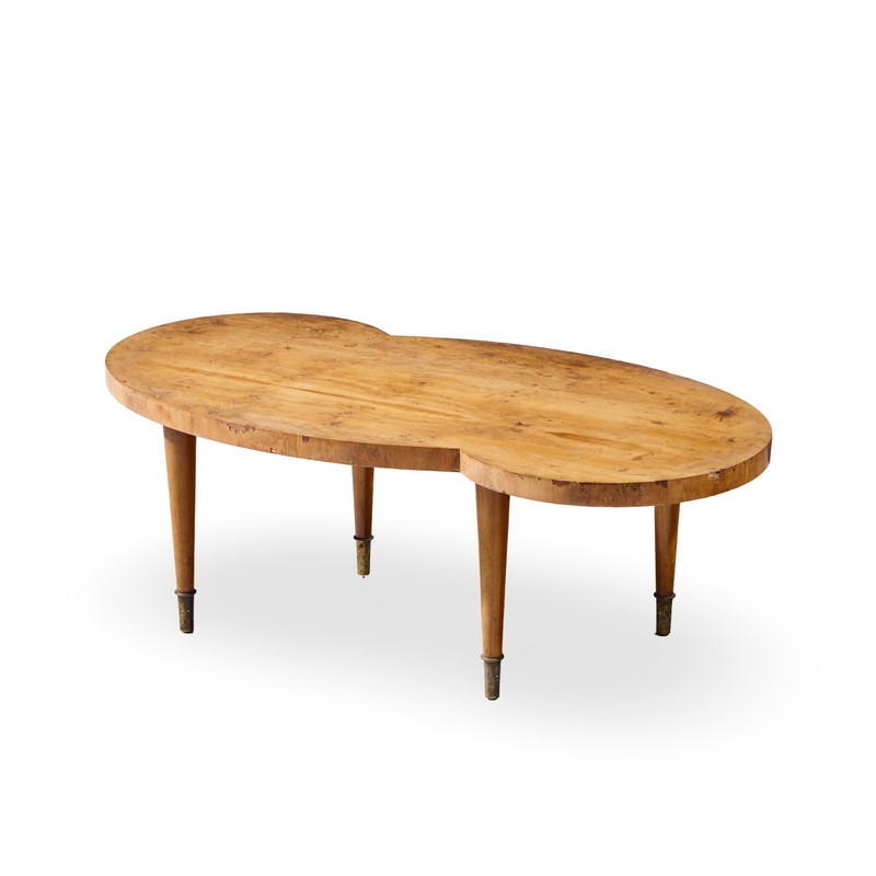 Tommi Parzinger Mid Century Free Form Mahogany and Brass Curved Coffee Table gallery