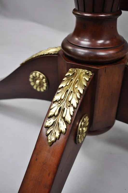 19th C. French Empire Style Round Mahogany Bronze Mount Tilt Top Center Table gallery
