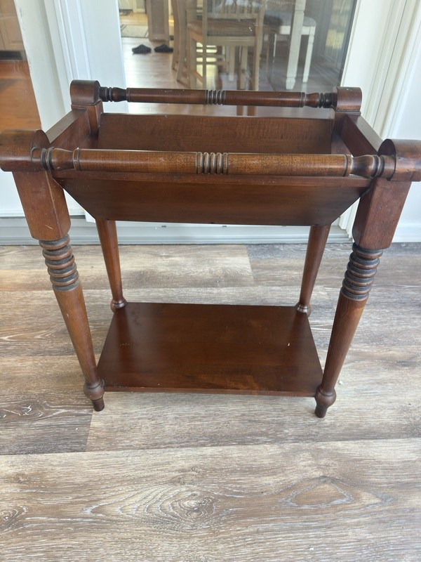Vintage Ethan Allen Heirloom Maple Magazine Rack Canterbury Side Table 22.5x20” gallery