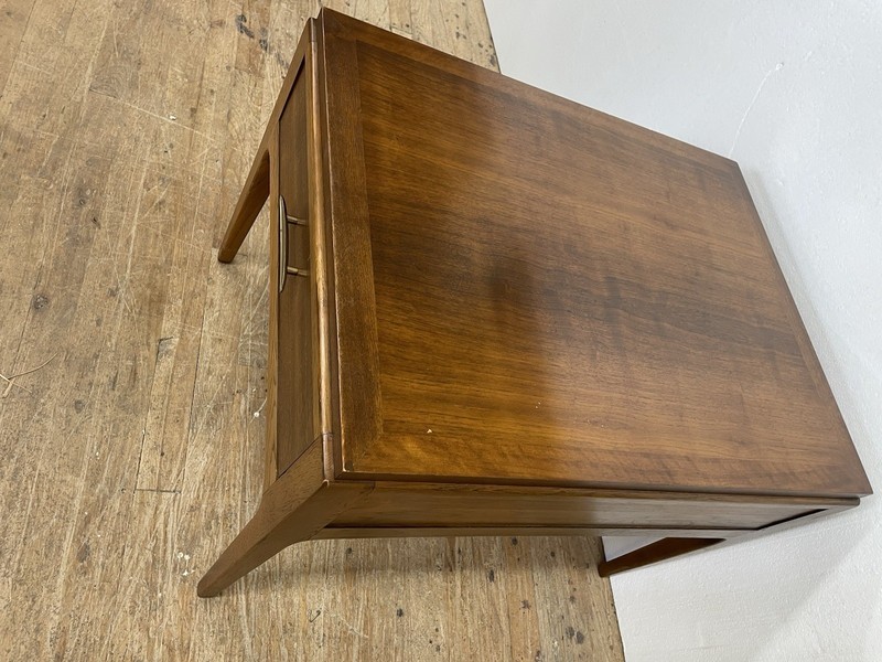 1968 MCM Lane Rhythm Collection Walnut Single End Table w Drawer Brass Plate gallery