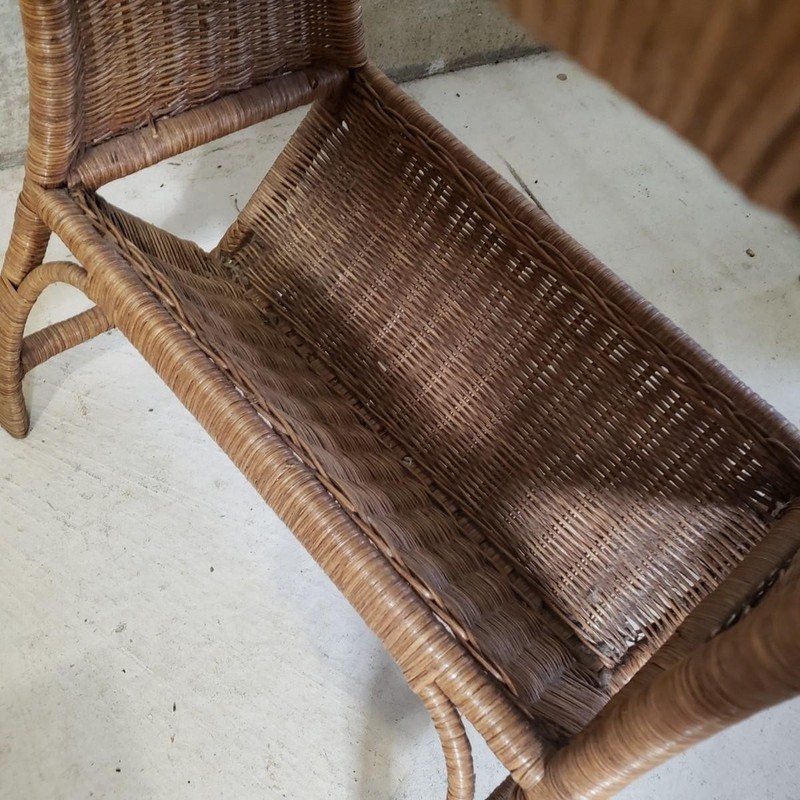 Vintage Wicker Rattan & Wood End Table Magazine Rack Book Shelf 24"x15"x24" MINT gallery