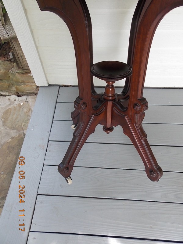Older Victorian Era Walnut & Mahogany Center Window Lamp Table 30 3/8 X 22 1/4 gallery