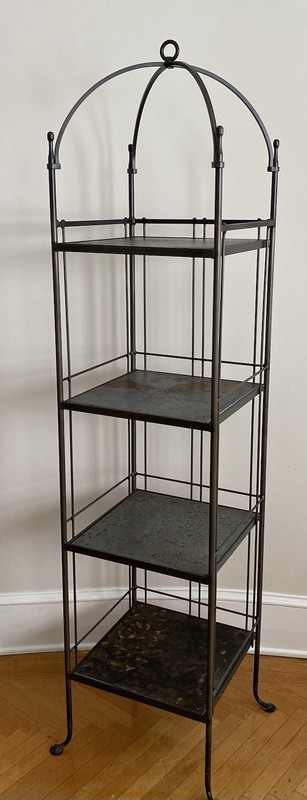 Charleston Forge Wrought Iron Slate Shelves Canopy Top Etagere Display Stand