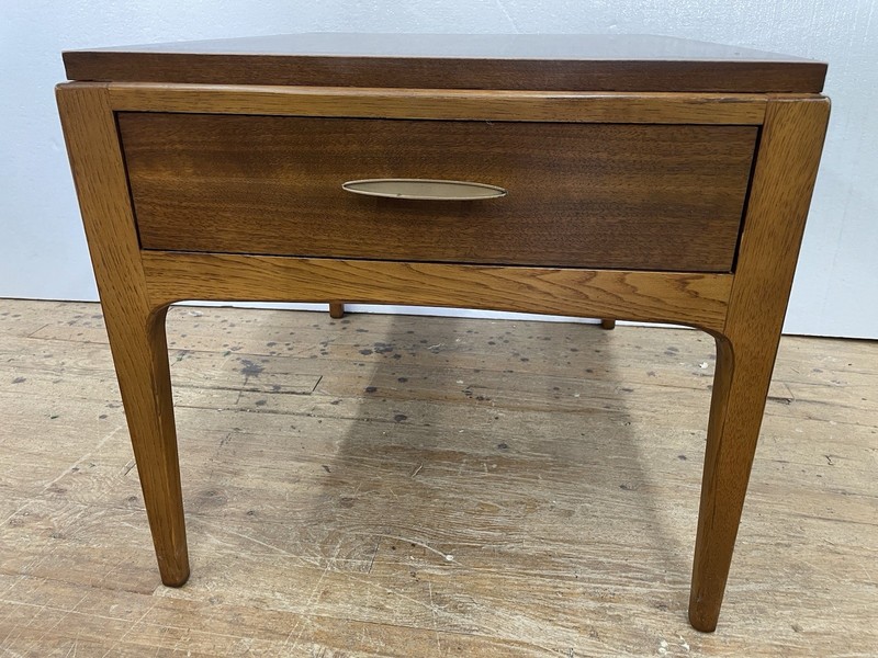 1968 MCM Lane Rhythm Collection Walnut Single End Table w Drawer Brass Plate gallery