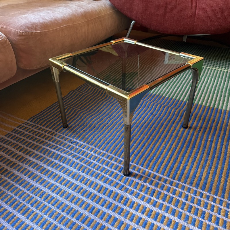 Vintage Mid Century French hollywood smoke Glass And Brass Side Table
