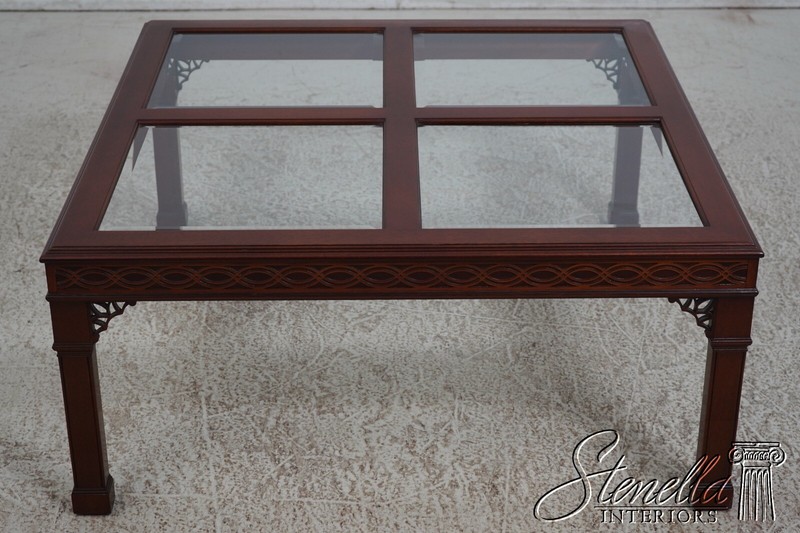67748: KINDEL Chinese Chippendale Glass Top Mahogany Coffee Table gallery