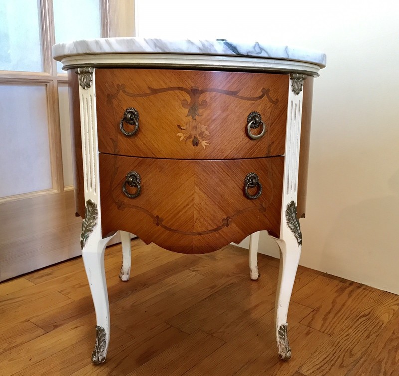 Vintage Milano Furniture Round Table Inlaid Marquetry Marble Top with Brass