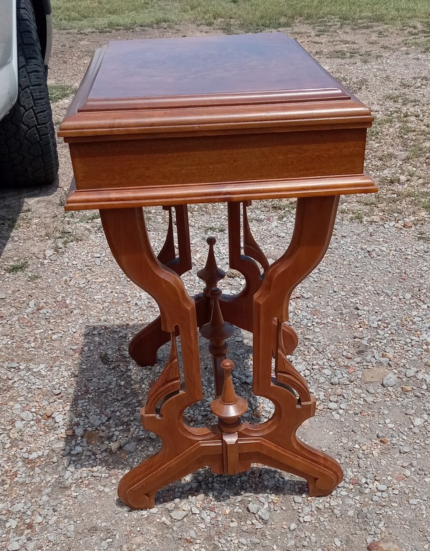Walnut Carved Book Matched Veneer Jewelry Stand / Sewing Table (ET487) gallery