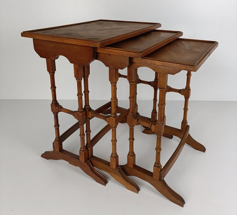 set of 3 nesting stacking tables Bamboo style Japandi Side tables Funky vintage gallery