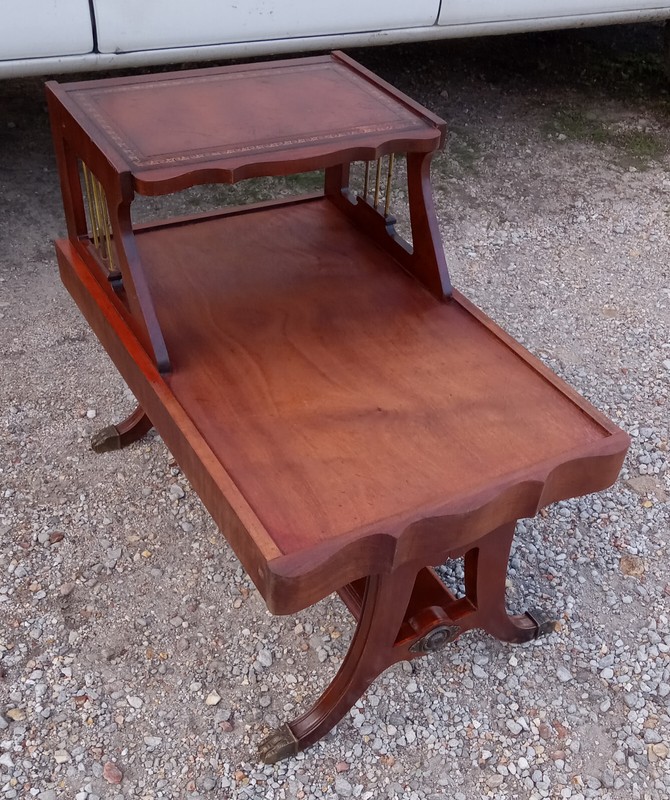 Mid Century Mahogany Leather Top Step End Table / Side Table (SET-79)